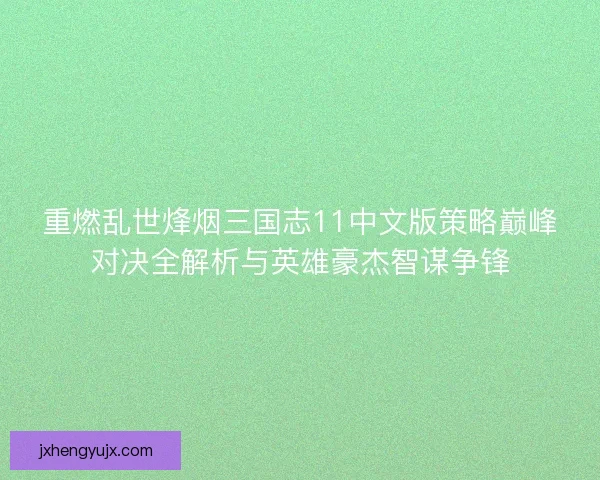 重燃乱世烽烟三国志11中文版策略巅峰对决全解析与英雄豪杰智谋争锋